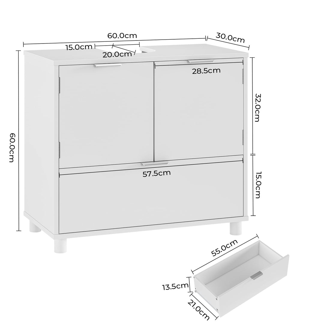 Waschbeckenunterschrank Weiss MDF 2 Tueren Schublade 60x30x60 cm - Bild 3