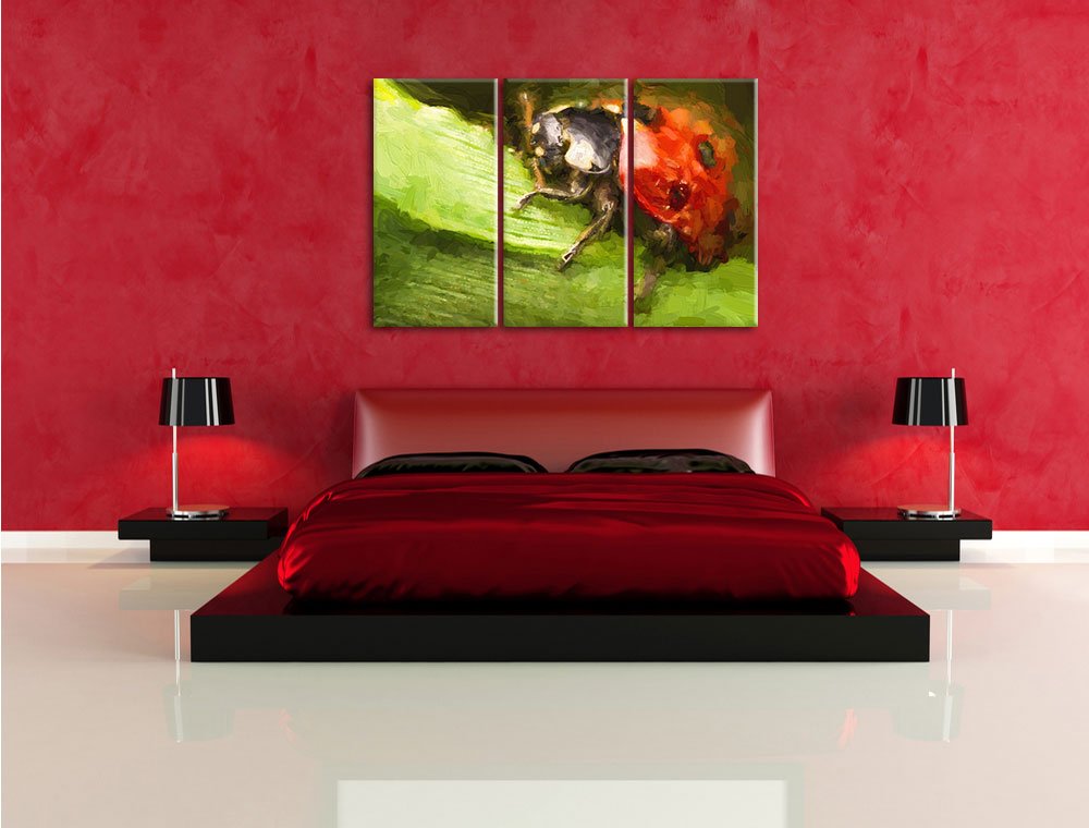 Leinwandbild 3-teilig Marienkäfer Detailaufnahme 120x80 cm - Bild 4