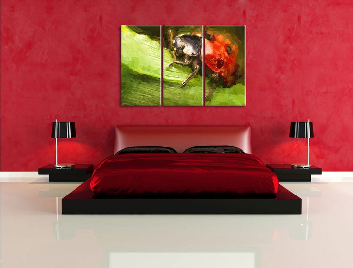 Leinwandbild 3-teilig Marienkäfer Detailaufnahme 120x80 cm - Bild 4