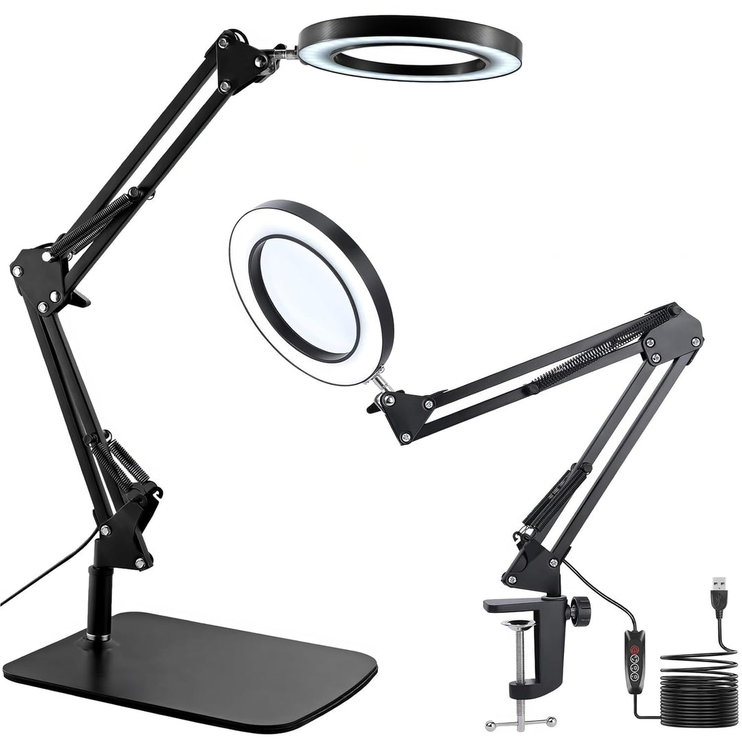 Lupenlampe 15x mit LED 2-in-1 Tischlampe und Klemme 72 LEDs