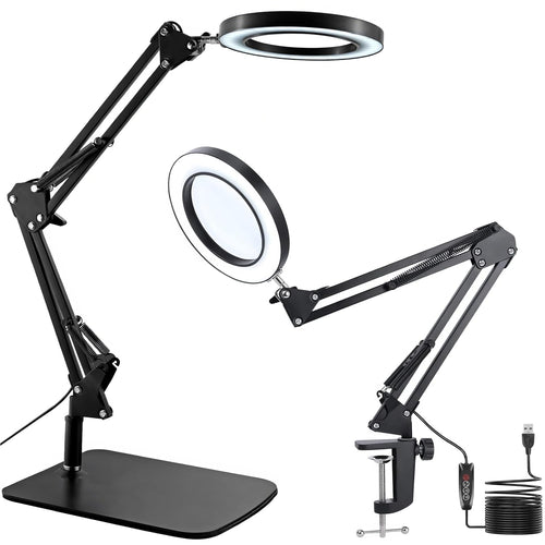 Lupenlampe 15x mit LED 2-in-1 Tischlampe und Klemme 72 LEDs