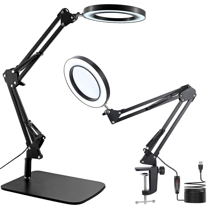 Lupenlampe 15x mit LED 2-in-1 Tischlampe und Klemme 72 LEDs