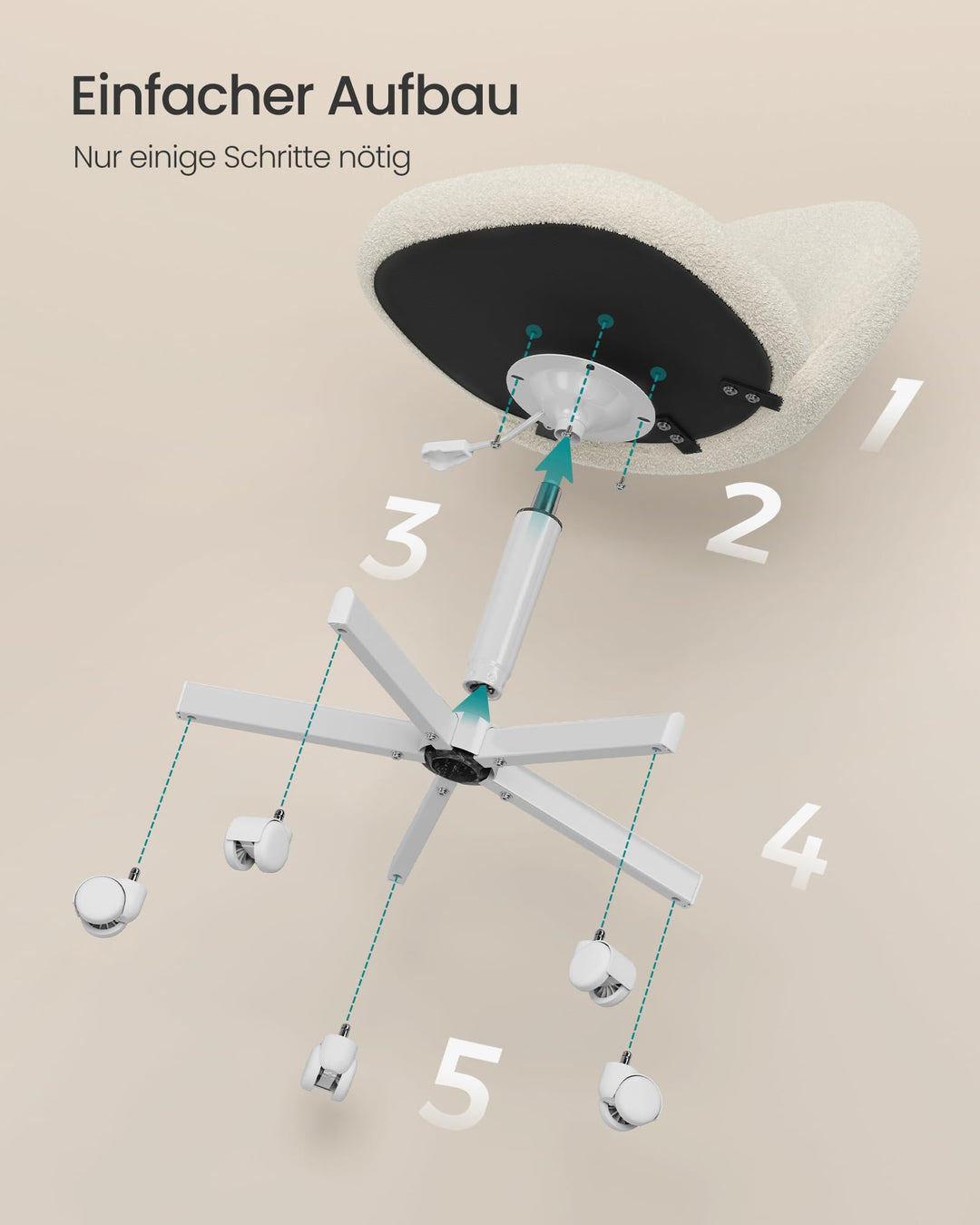 Drehstuhl Teddy-Fleece cremeweiss höhenverstellbar bis 110 kg - Bild 7