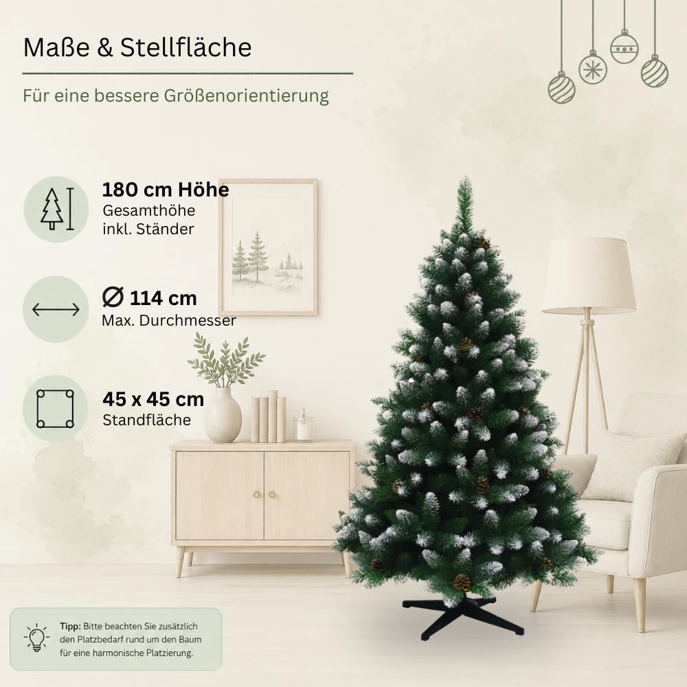 Künstlicher Weihnachtsbaum 180 cm beschneit mit Tannenzapfen - Bild 6