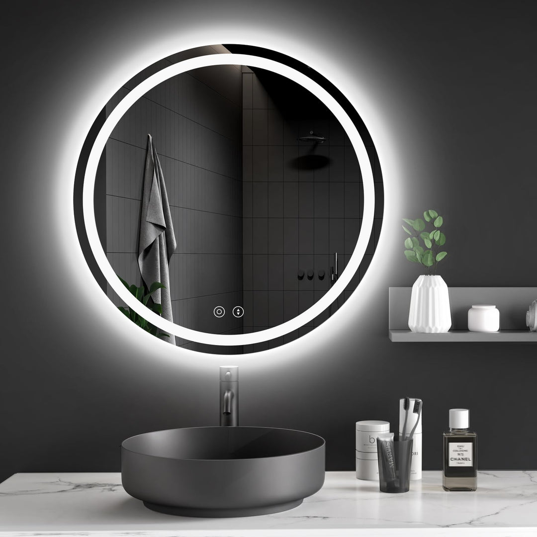 Badspiegel Rund LED 50x50 cm Antibeschlag 3 Lichtfarben dimmbar