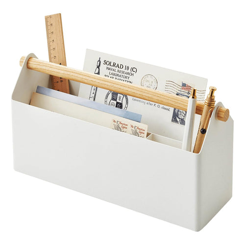 Stiftehalter Stahl mit Holzgriff breit, Weiss, 27x8.5x13.5 cm