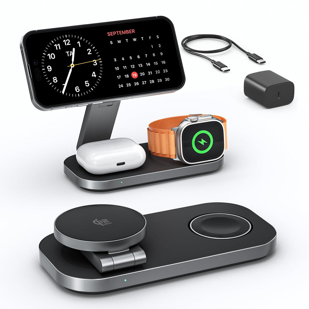 Kabellose Ladestation 3-in-1 Qi2 25W faltbar für iPhone &amp; Watch