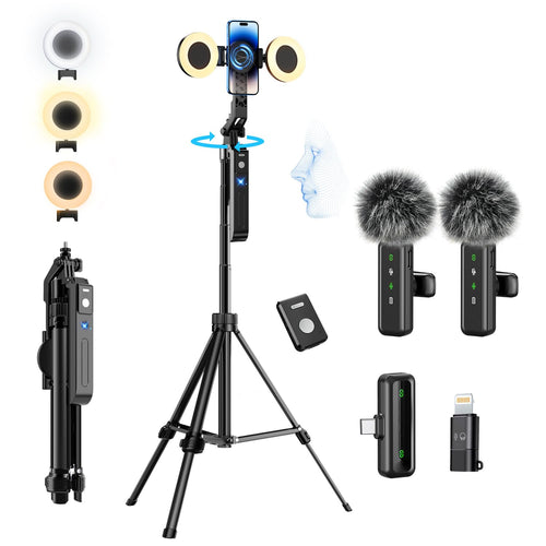 Vlogging-Kit 360° Auto Face Tracking Stativ mit Mikrofon und Licht