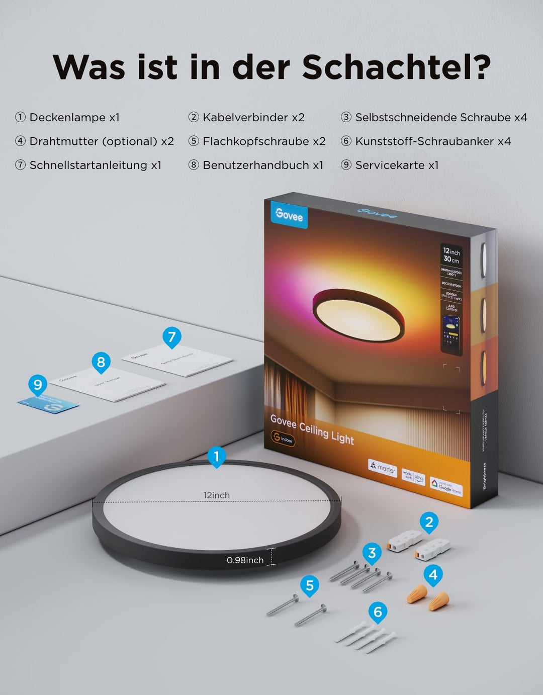 Smart LED Deckenleuchte RGBIC dimmbar 24W 2400lm Ø30cm - Bild 9