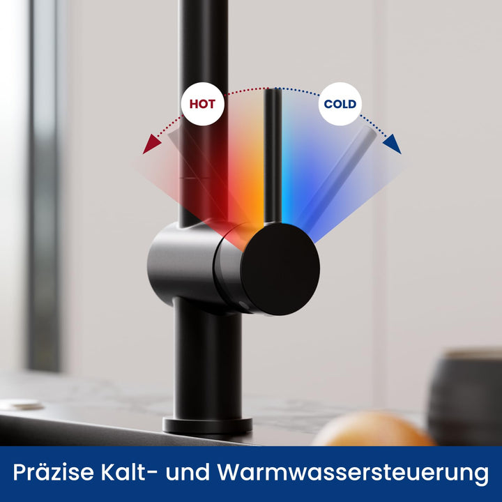 Küchenarmatur ausziehbar 40cm Schwarz Edelstahl 360° schwenkbar - Bild 6