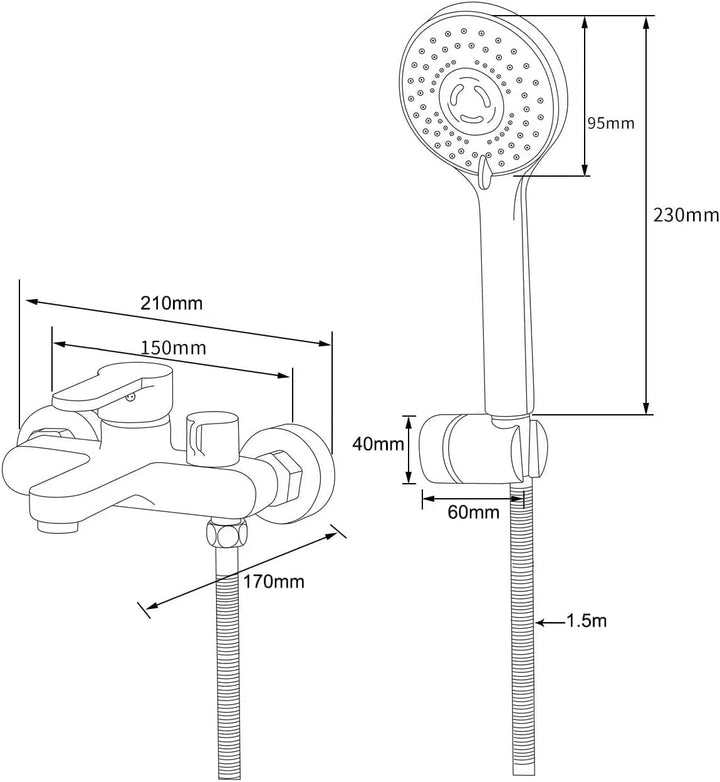 Wannenarmatur mit Handbrause 3 Strahlarten Chrom Einhebel - Bild 7
