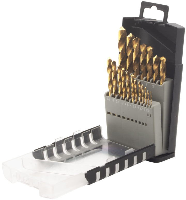 HSS-G TiN Spiralbohrer-Set 19-teilig für Metall und Stahl