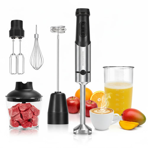 Stabmixer Set 1200W 12 Stufen mit Zerkleinerer & Milchaufschäumer