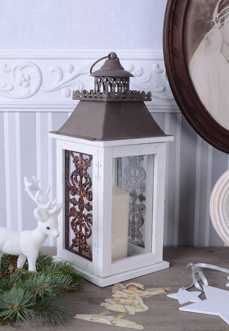 Gartenlaterne Holz &amp; Glas Shabby Chic 42 cm zum Stellen oder Hängen - Bild 5