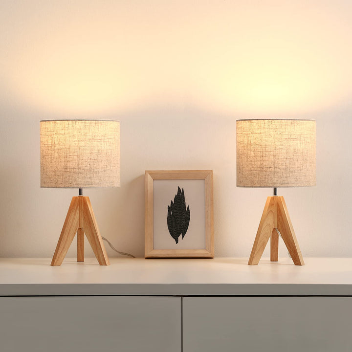 Tischlampe Holz 2er Set Leinen-Lampenschirm Beige 36cm E27 - Bild 9