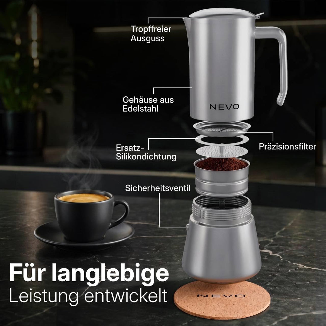 Espressokocher Induktion Edelstahl 6 Tassen BPA-frei mit Zubehör-Set - Bild 6