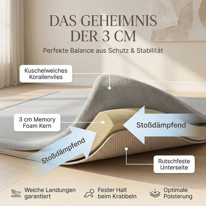 Krabbelmatte Baby Schaumstoff 180x200cm 3cm Dick Rutschfest Grau - Bild 3