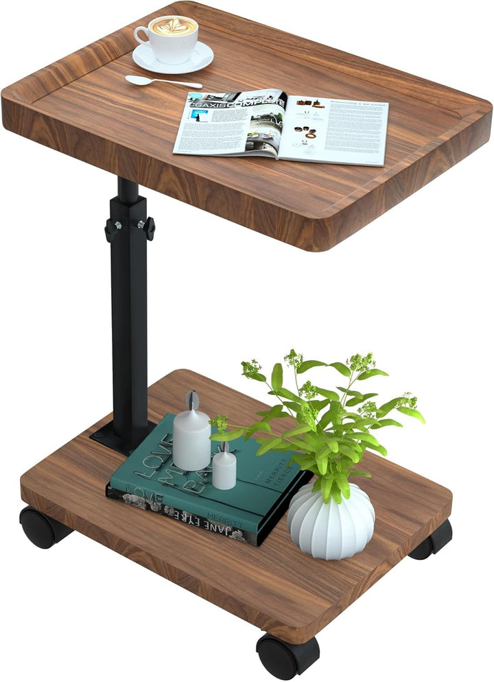 Beistelltisch C-Form höhenverstellbar 45-80cm mit Rollen Nussbaum