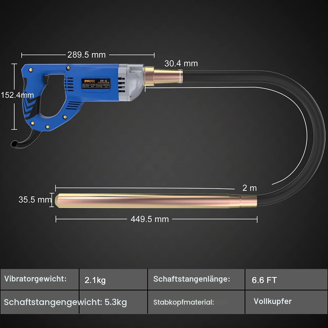 Betonrüttler 1300W mit 2m Kupferschaft für Zementarbeiten - Bild 7