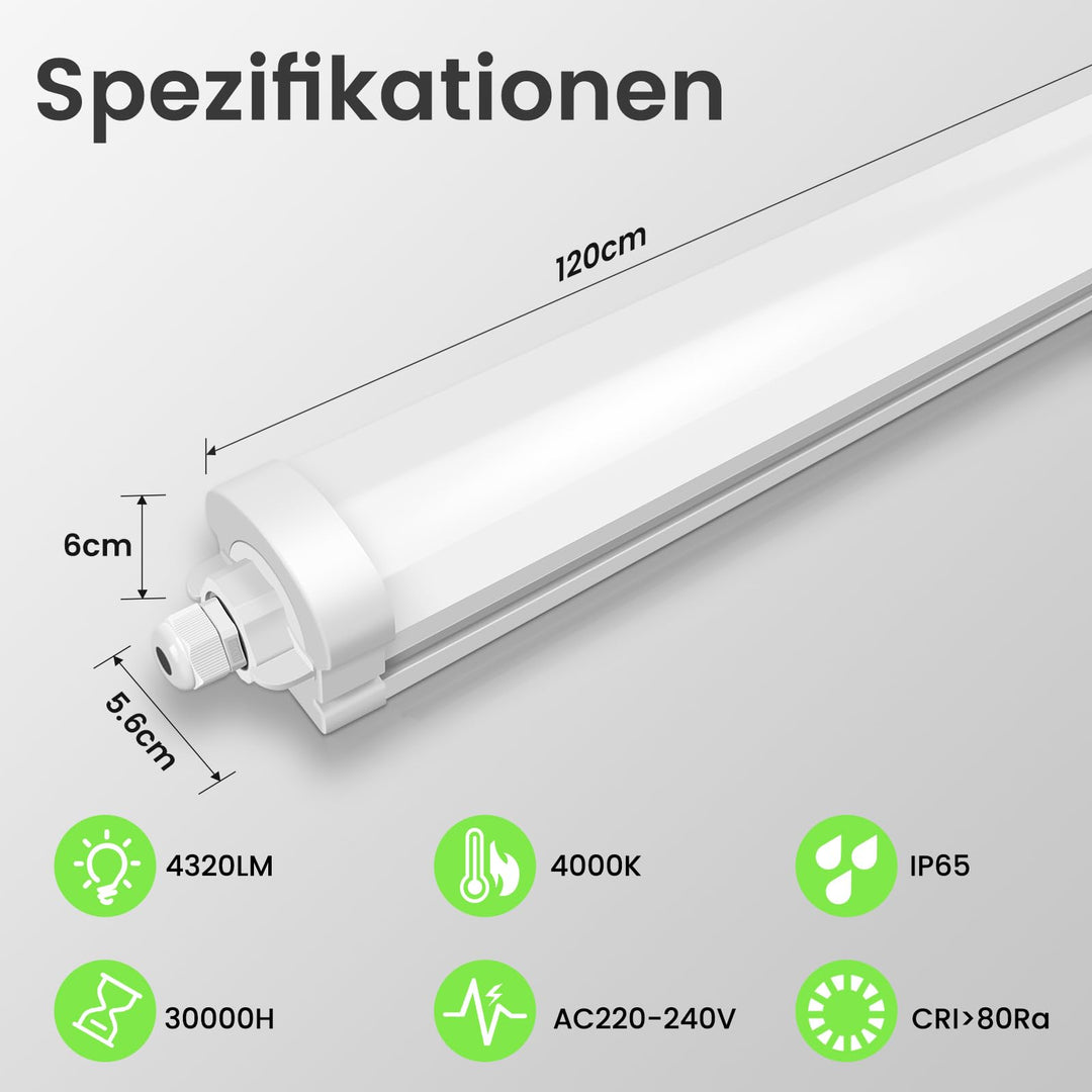 LED Feuchtraumleuchte 120 cm 4000K IP65 Neutralweiss 2er-Set - Bild 2