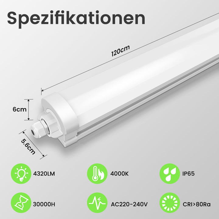 LED Feuchtraumleuchte 120 cm 4000K IP65 Neutralweiss 2er-Set - Bild 2