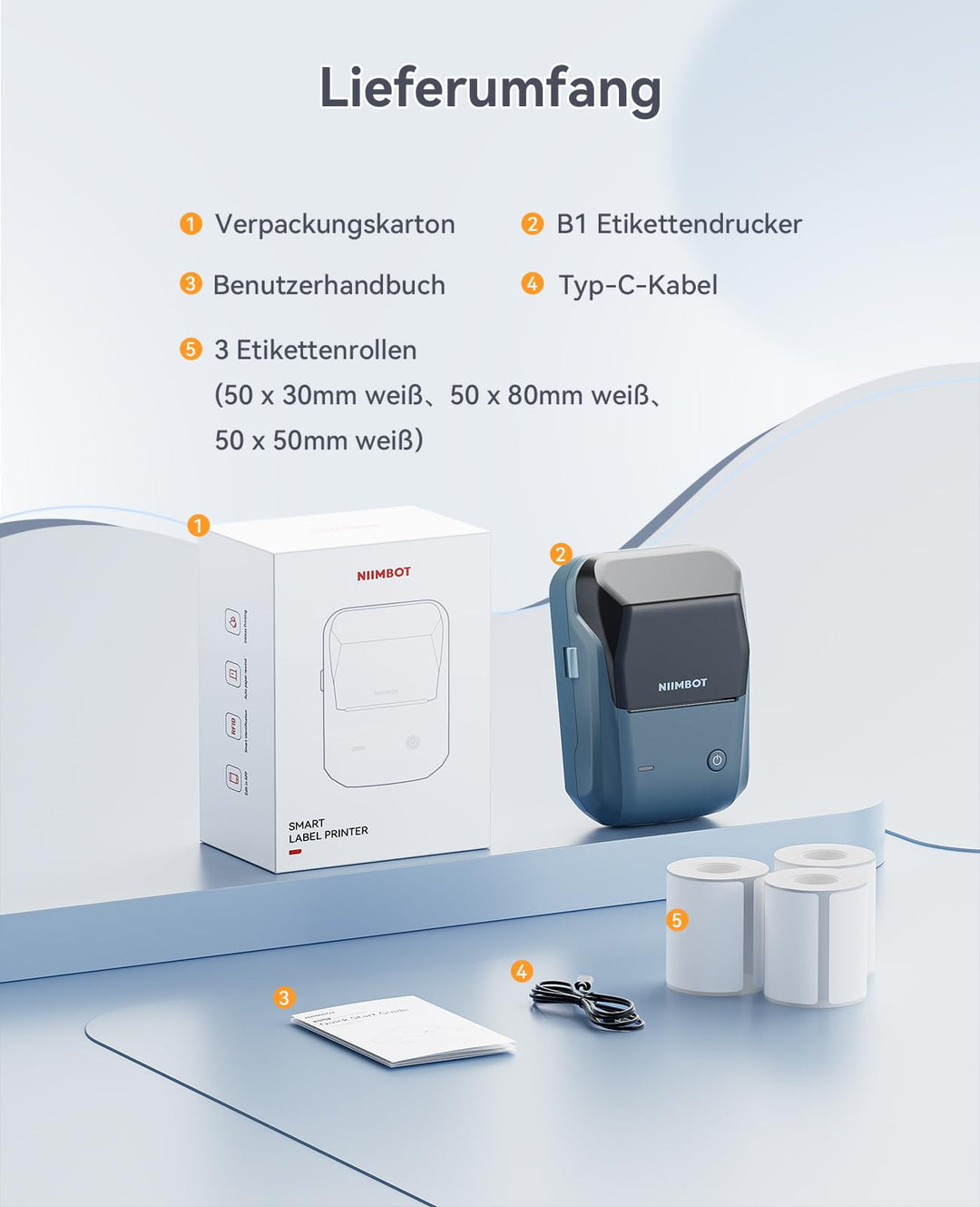 Etikettendrucker Thermodruck Bluetooth 50mm mit 3 Rollen wasserfest - Bild 8