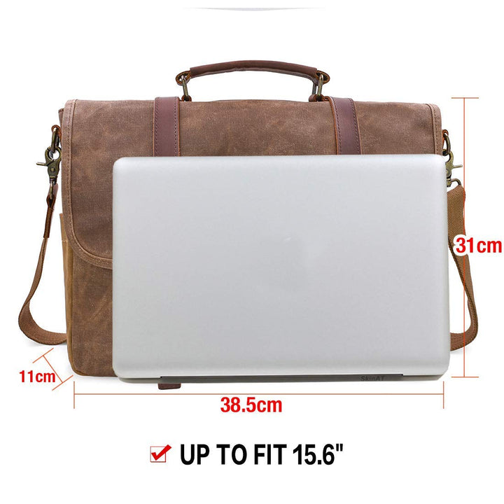 Messenger Bag Canvas Leder wasserdicht 15,6 Zoll Herren Vintage - Bild 5