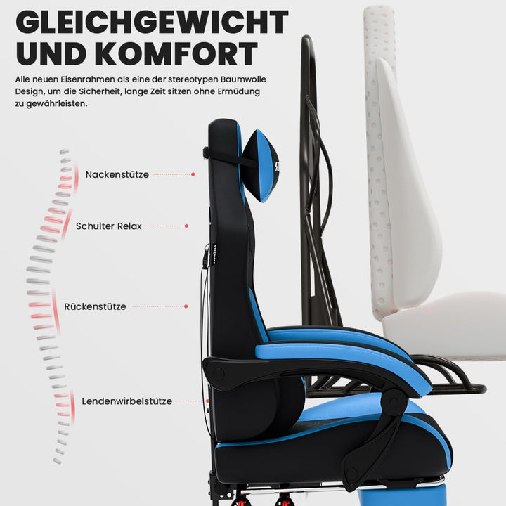 Gaming Stuhl mit Fussstütze Kunstleder Höhenverstellbar 150 kg Homeoffice - Bild 5