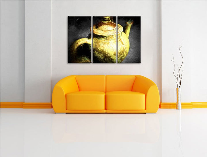 Leinwandbild 3-teilig Teekanne Schwarz-Weiss 120x80 cm Keilrahmen - Bild 2
