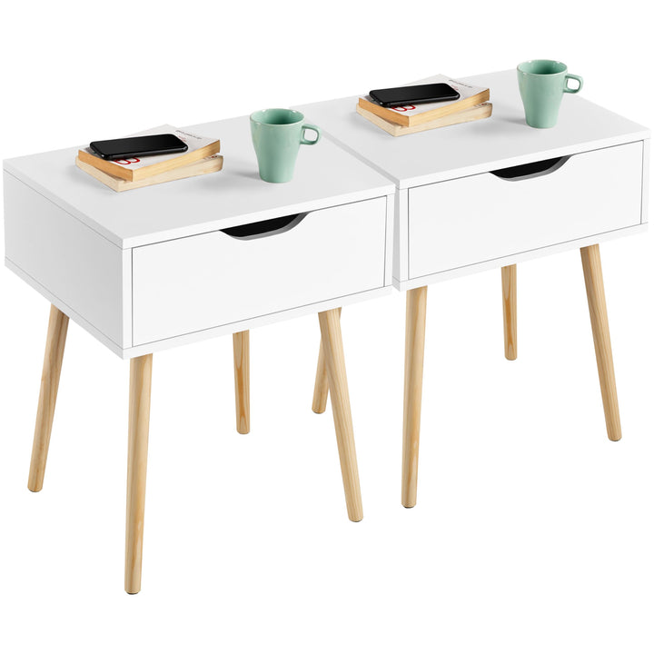 Nachttisch 2er-Set mit Schublade Skandinavisch MDF &amp; Massivholz Weiss
