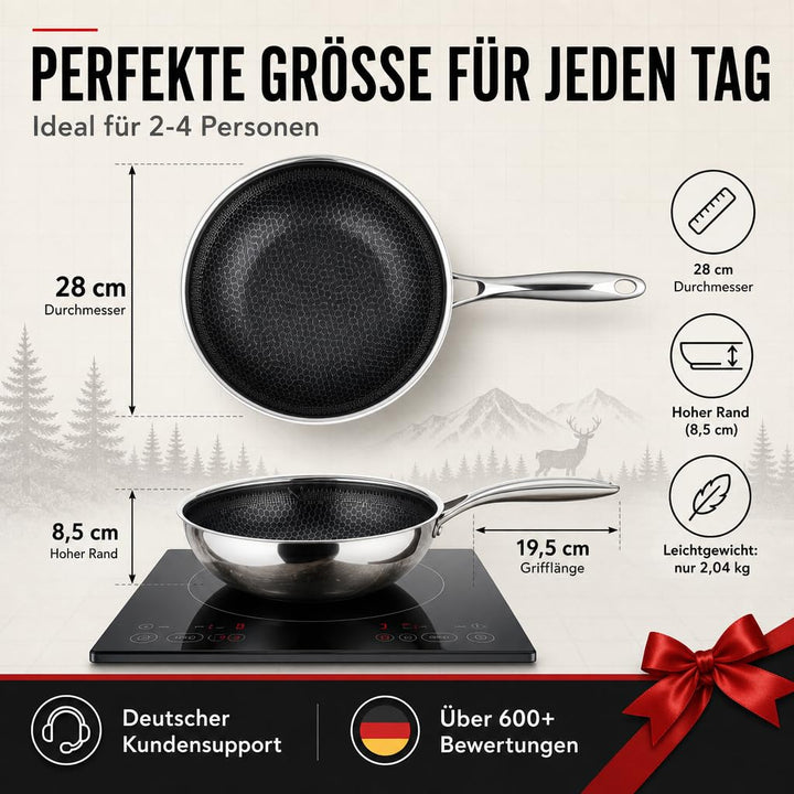 Wokpfanne 28cm Keramik-Antihaft Wabenbeschichtung Induktion - Bild 3