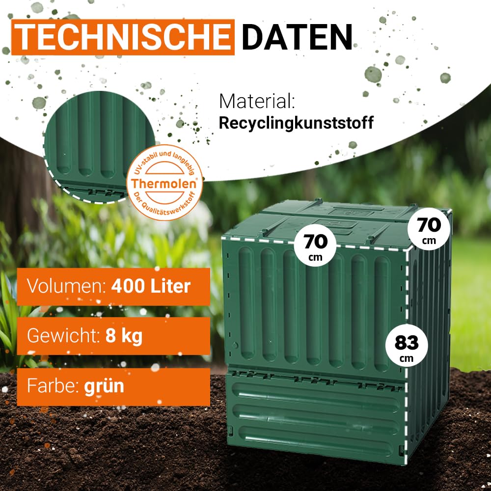 Komposter 400 Liter Recyclingkunststoff UV-Schutz für Garten - Bild 3