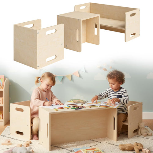 Kindersitzgarnitur Birkenholz 3-teilig 2in1 mitwachsend