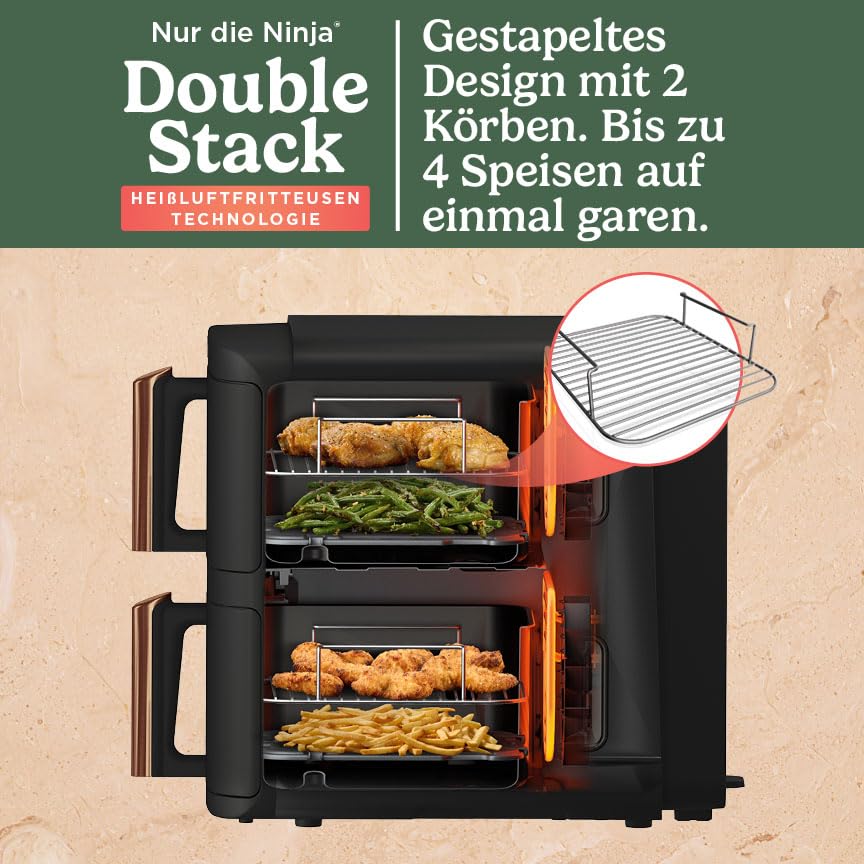 Heissluftfritteuse 9,5 L mit 2 Schubladen 4 Garebenen Schwarz/Kupfer - Bild 3