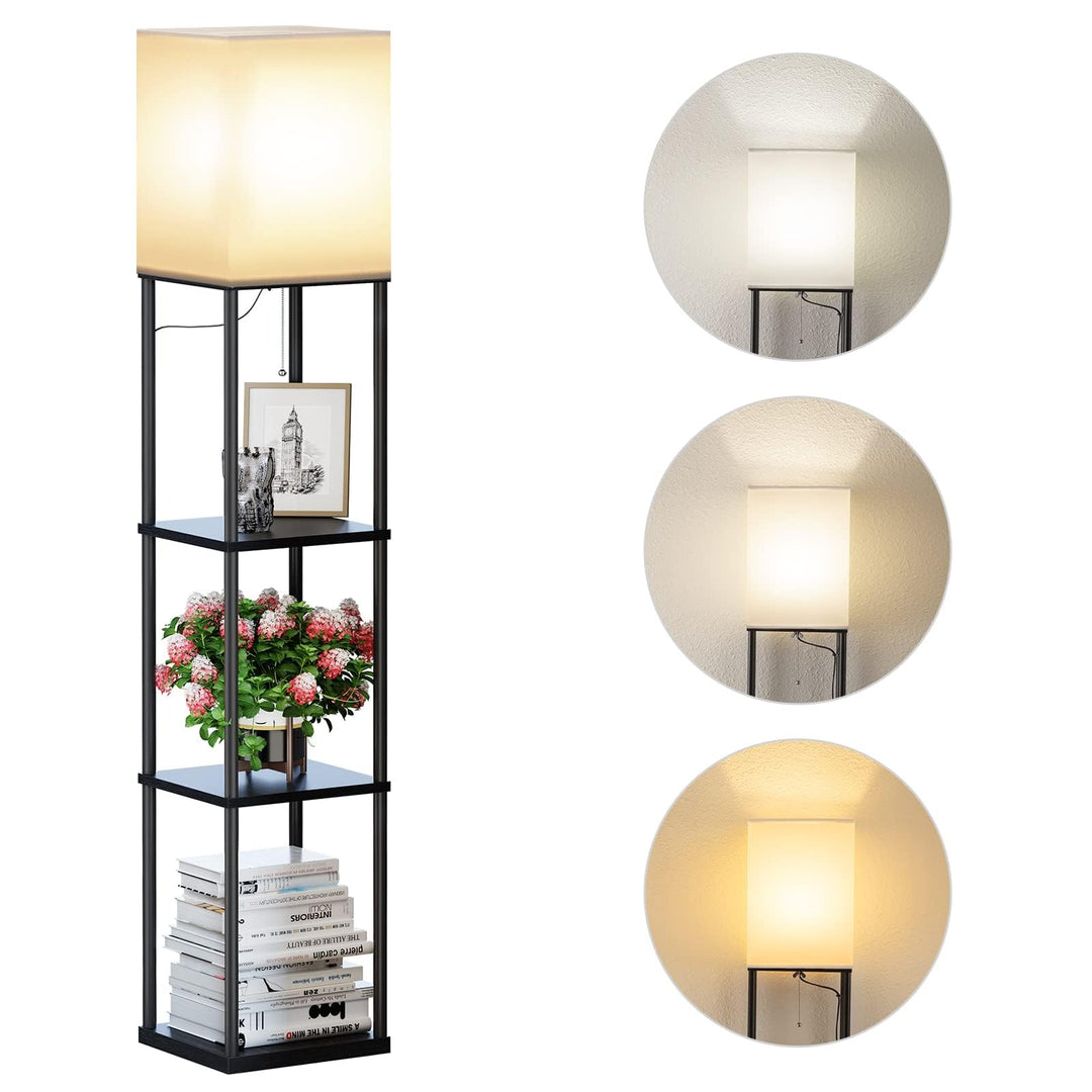 Stehlampe mit Regal Vintage Schwarz 9W LED 3 Farbtemperaturen