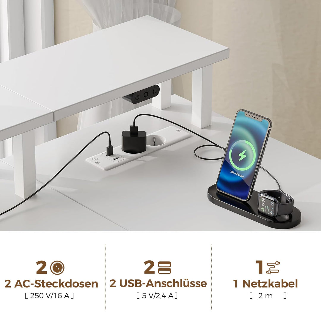 Eckschreibtisch L-Form mit Steckdose, LED, Schubladen, Monitorständer - Bild 5