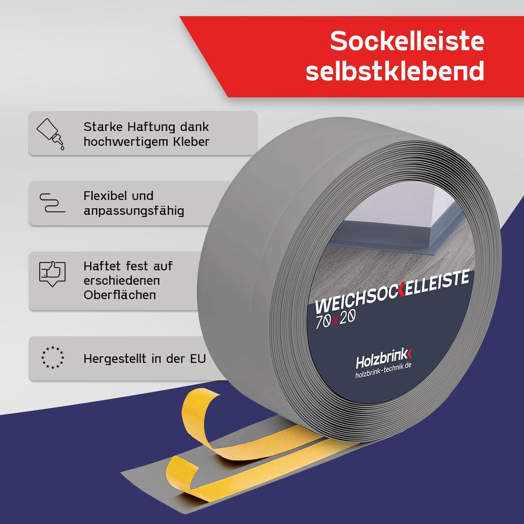 Weichsockelleiste PVC selbstklebend 70x20mm Grau 5m Kantenschutz - Bild 2