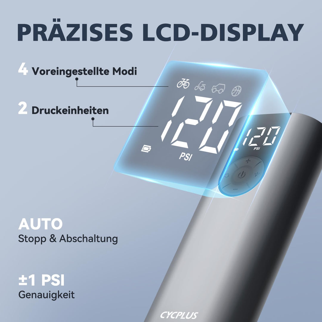 Akku-Luftpumpe 150 PSI mit LCD-Display und Auto-Stopp für Auto &amp; Bike - Bild 4