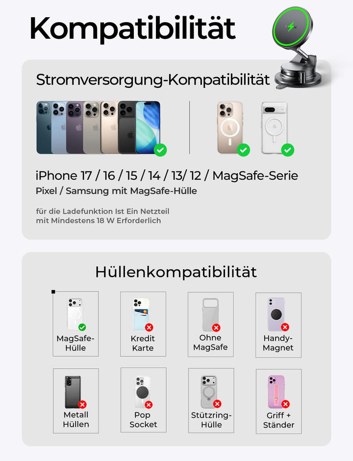 Handyhalterung Auto mit Ladefunktion Qi2.2 25W MagSafe Saugnapf - Bild 9