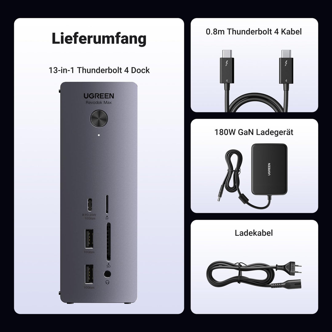 Thunderbolt 4 Dockingstation 13-in-1 40Gbps Dual 4K 90W Aufladung - Bild 8