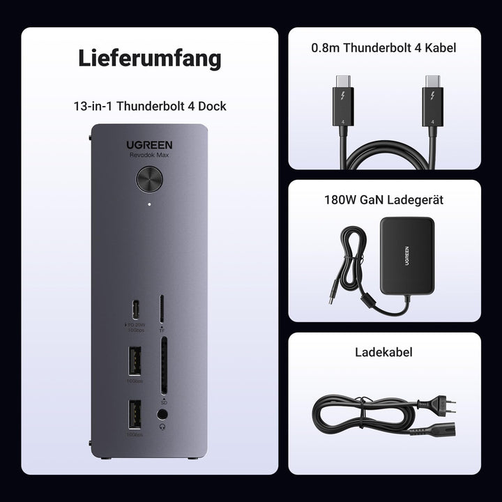 Thunderbolt 4 Dockingstation 13-in-1 40Gbps Dual 4K 90W Aufladung - Bild 8