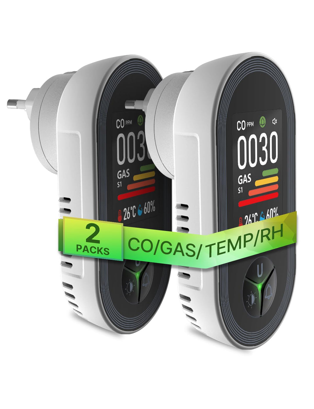 CO- und Gasmelder 4-in-1 mit Stecker Plug-and-Play 2er-Set