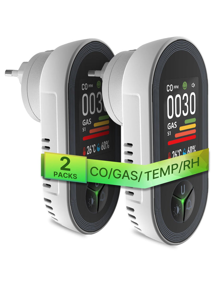 CO- und Gasmelder 4-in-1 mit Stecker Plug-and-Play 2er-Set