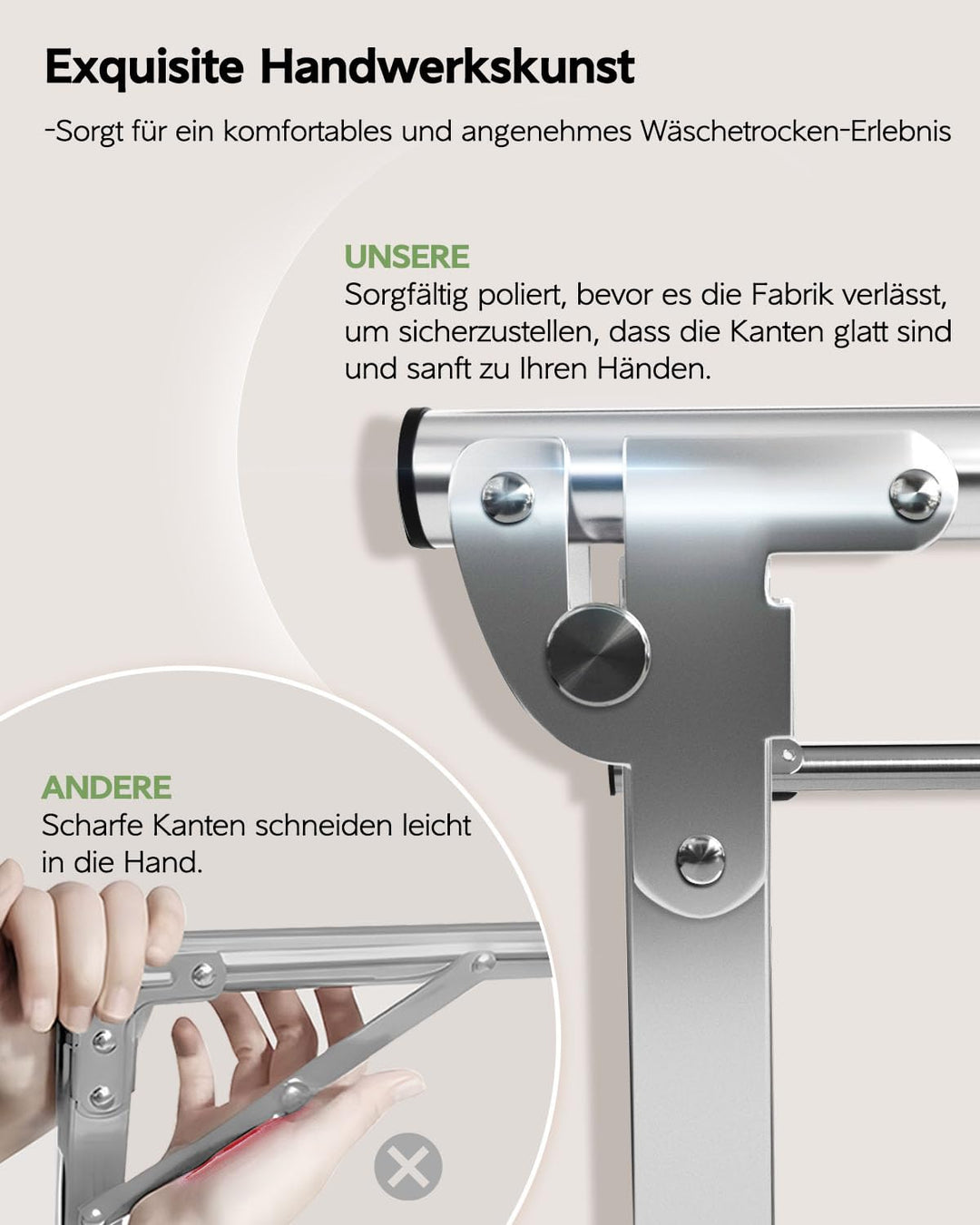 Wäscheständer Edelstahl 200 cm klappbar Indoor Outdoor 20 Haken - Bild 5