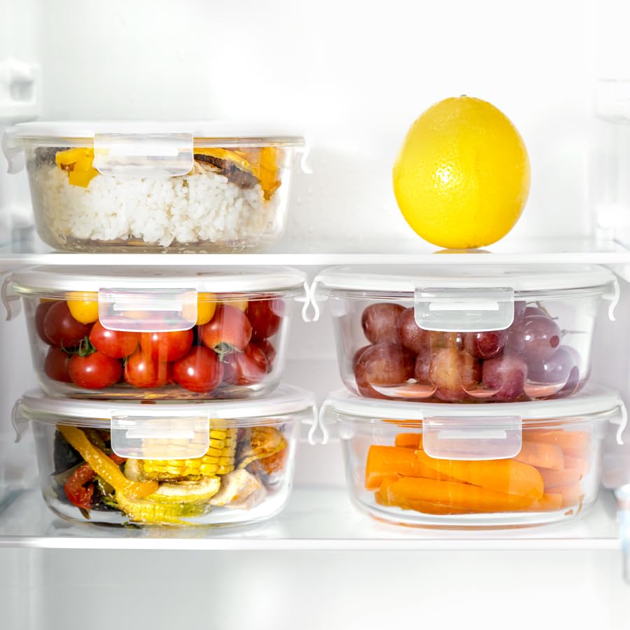 Meal-Prep-Boxen Borosilikatglas rund 950ml 5er-Set mit Ersatzdeckel - Bild 7