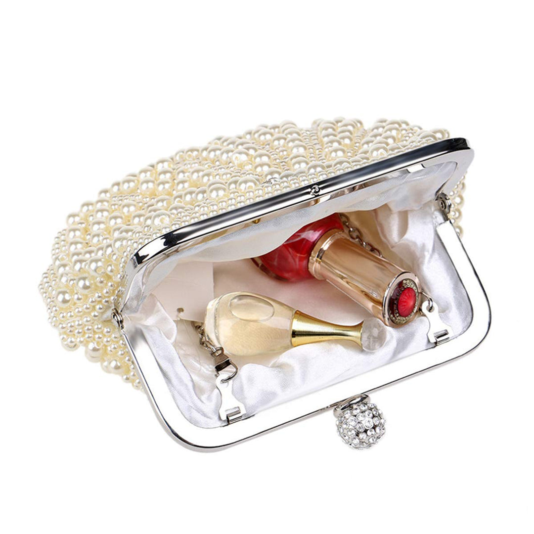 Abendtasche Kunstleder Perlenoptik Beige mit Schulterriemen - Bild 5