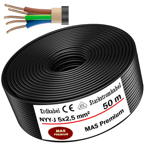 Erdkabel NYY-J 5x2,5 mm² 50m Ring für Aussenbereich und Erdverlegung