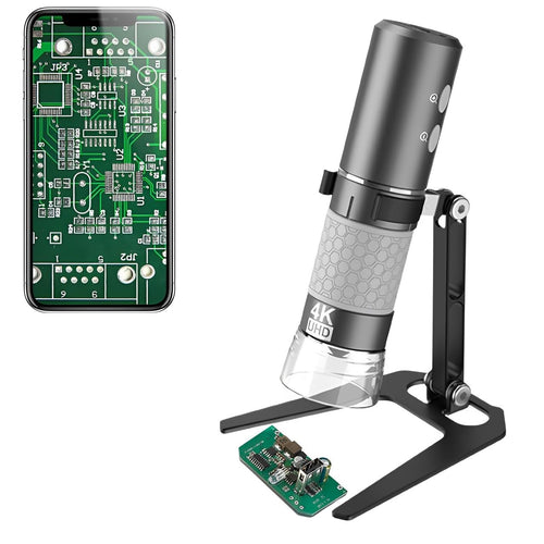 Digitales Mikroskop WiFi 4K 50-1000x mit 8 LEDs und Metallständer