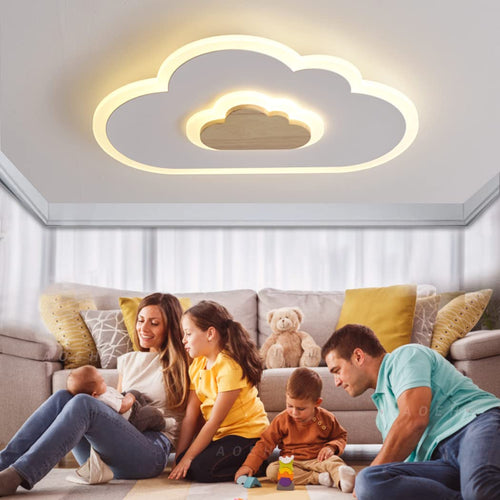 Deckenleuchte Kinderzimmer Wolken-Design Holz 36W dimmbar 60cm
