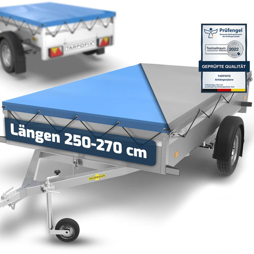 Anhängerplane PVC 258x136 cm grau mit Gummizug für PKW-Hänger